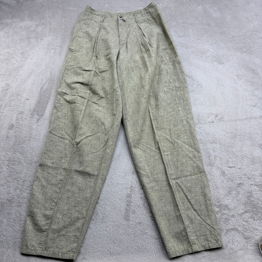 Forenza Pleated Tapered Trousers Womens 8 Green Grid Cotton Vintage 90s Pants